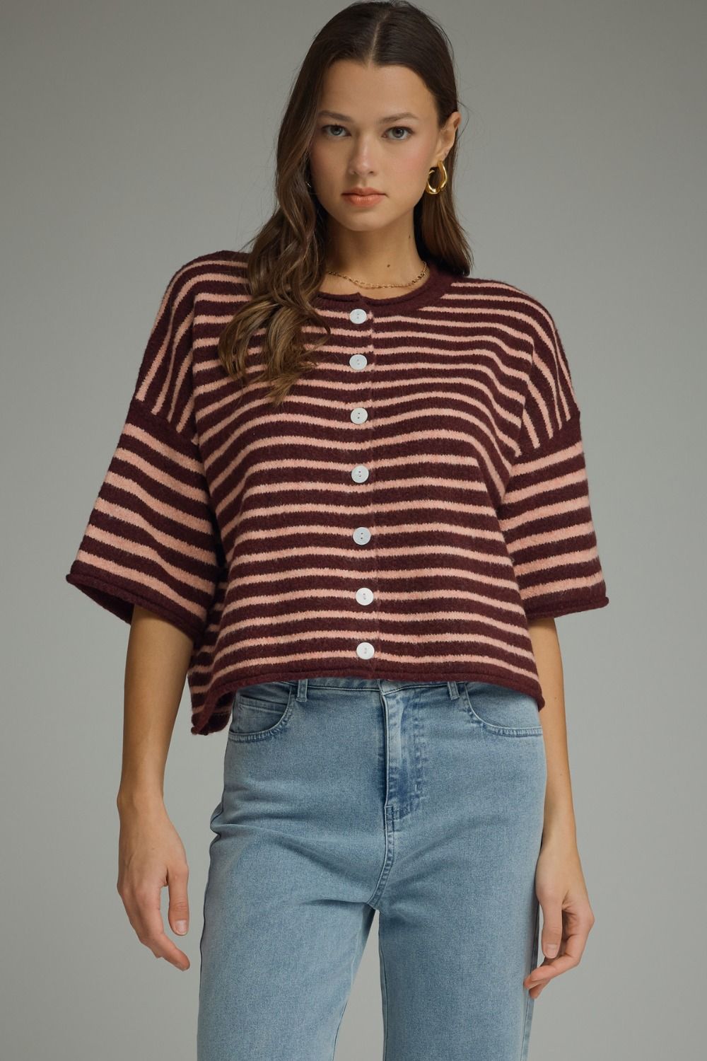 The Aspen Short Sleeve Stripe Sweater