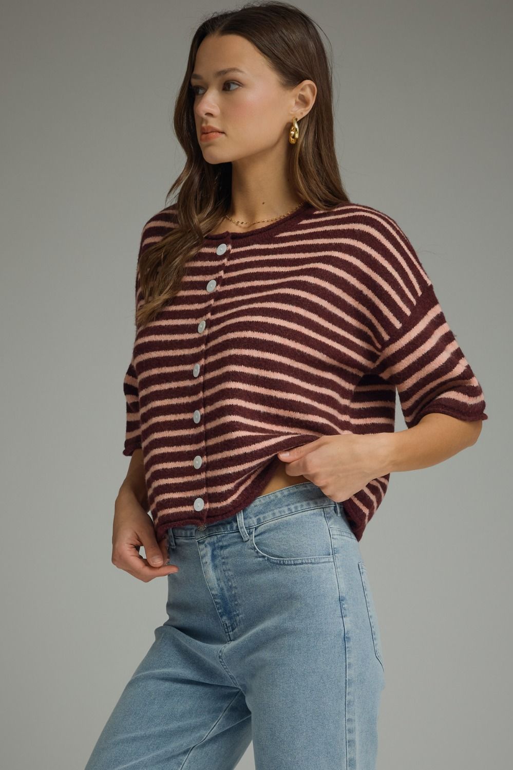 The Aspen Short Sleeve Stripe Sweater