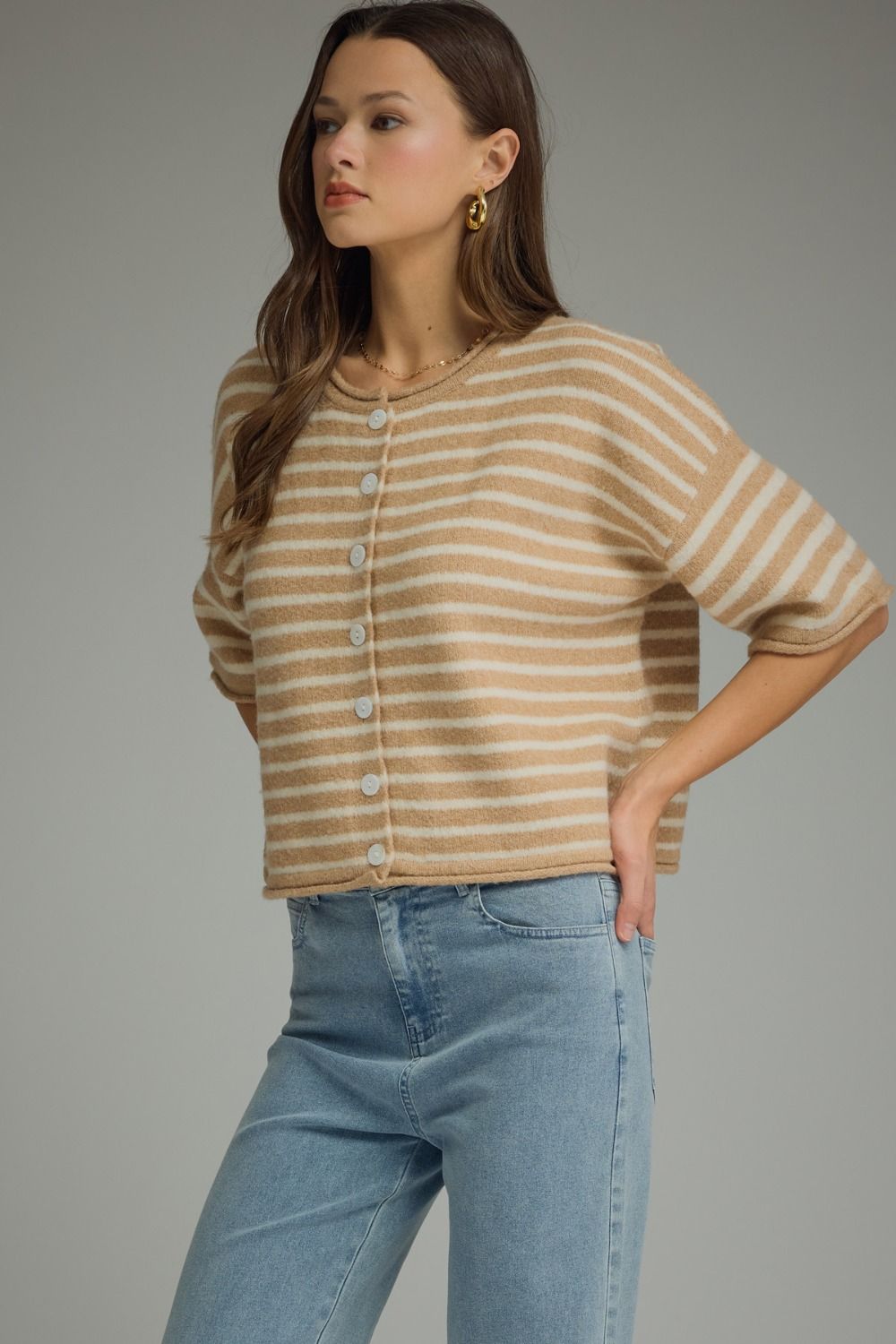 The Aspen Short Sleeve Stripe Sweater