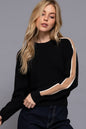 Long Sleeve Round Neck Sleeve Line Detail Sweater