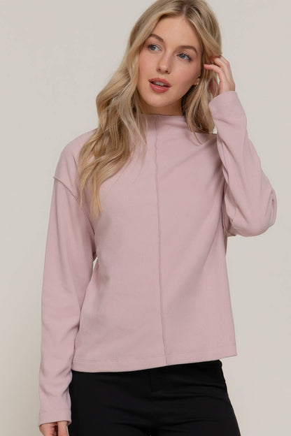 Long Sleeve Visible Overlocked Seams Detail Brushed Rib Top