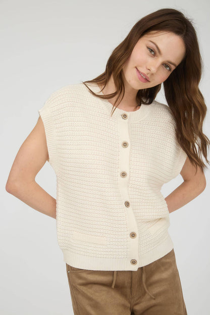Button Down Short Sleeve Knit Cardigan Vest