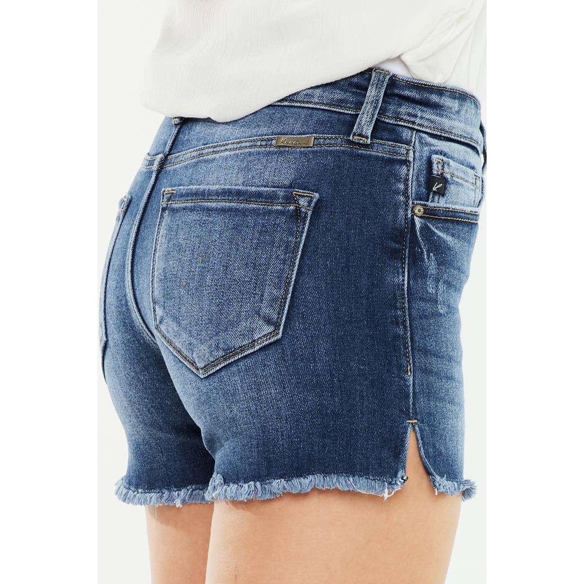 Kan Can High Rise Stretch Frayed Hem Shorts