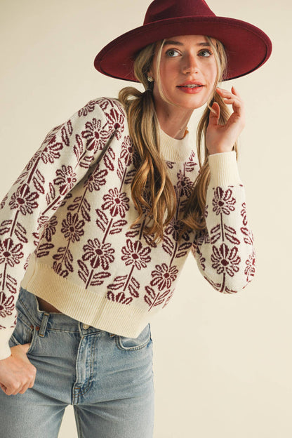 Floral Pattern Knit Sweater