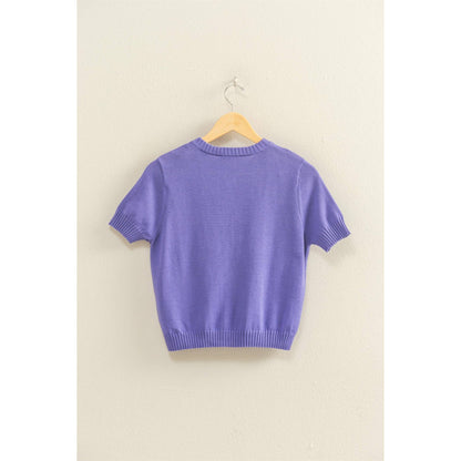 Crew Neck Short Sleeve  Buttoned Cardigan