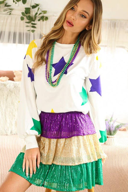 Black Mardi gras, Crew neck long sleeve star jersey