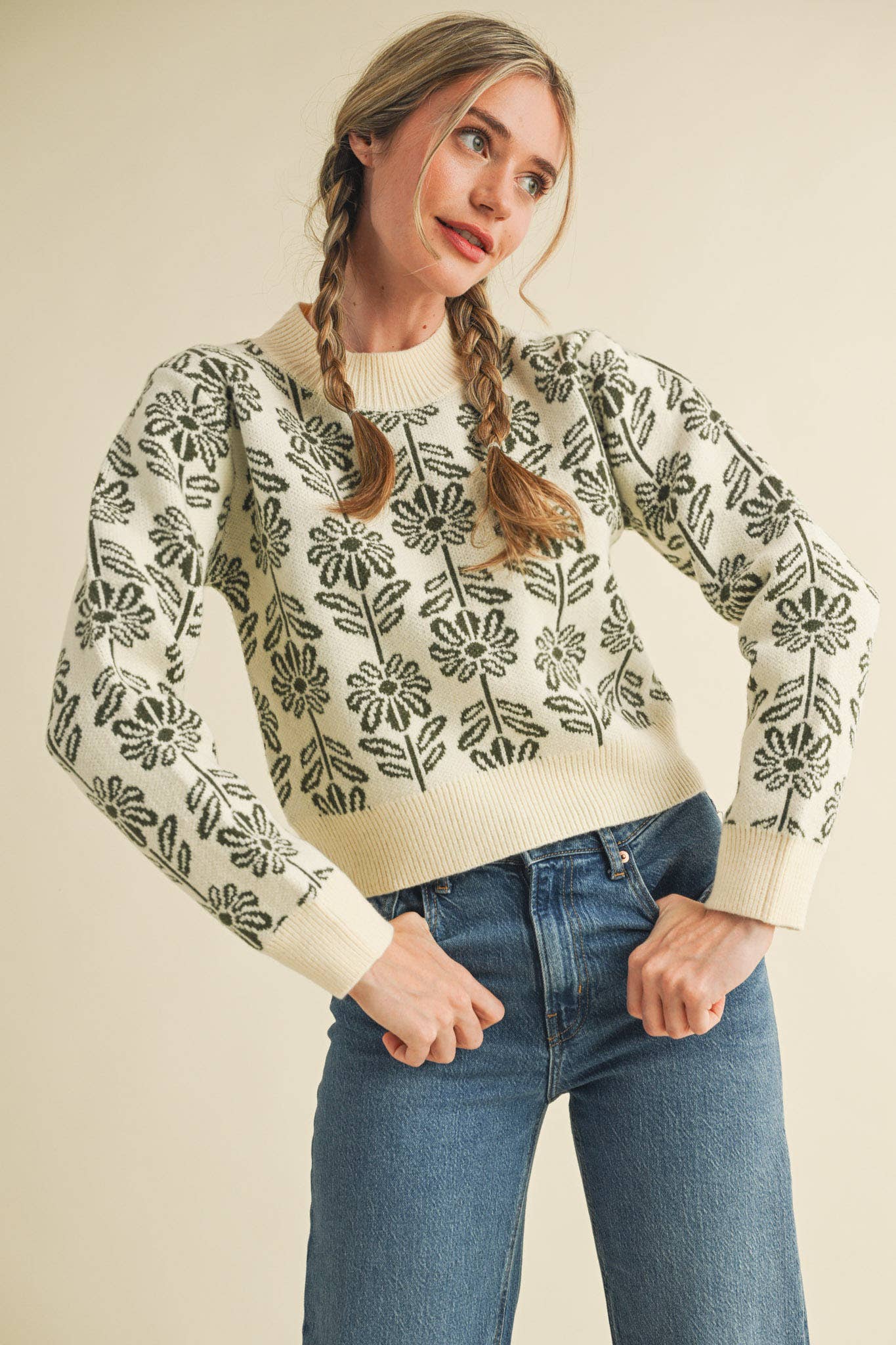 Floral Pattern Knit Sweater