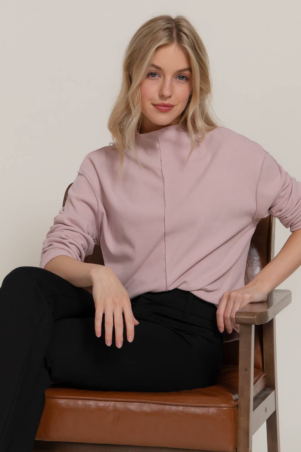 Long Sleeve Visible Overlocked Seams Detail Brushed Rib Top