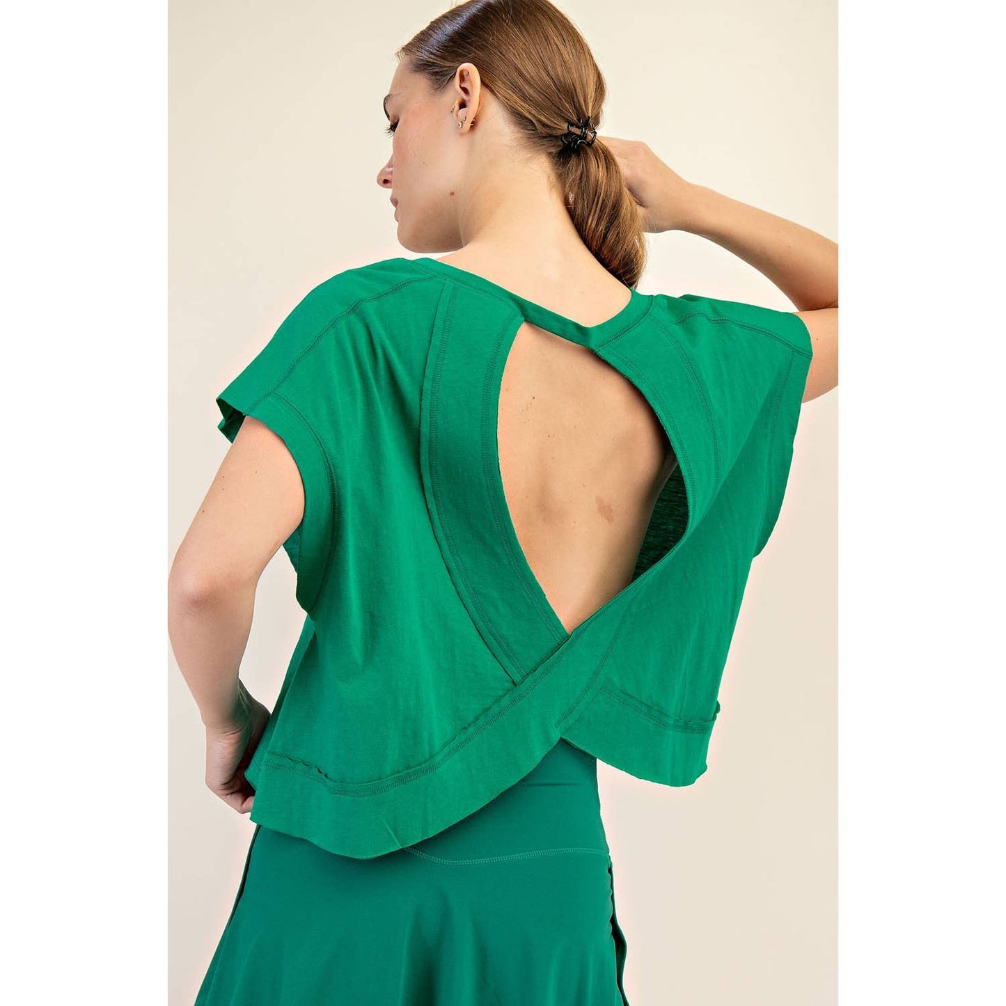 Clover Green Cotton Slub Open Back Top