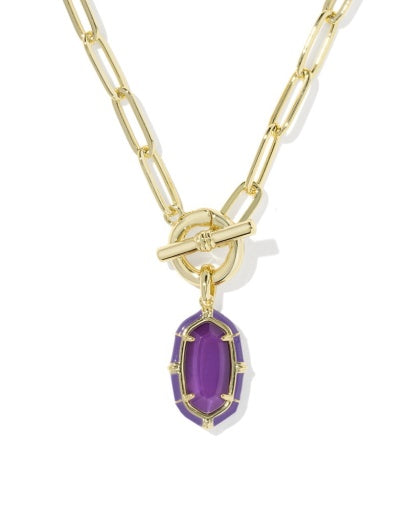ELISA ENAMEL LINK AND CHAIN NECKLACE - GOLD PURPLE MOTHER OF PEARL