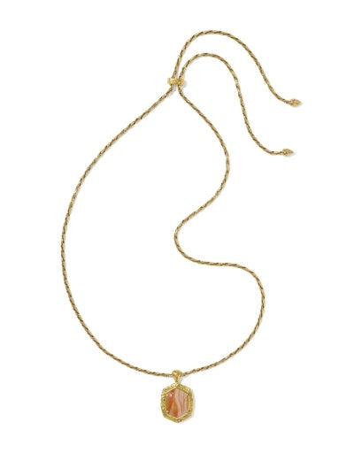 TIGER STRIPED DAPHNE SMALL LONG PENDANT NECKLACE - VINTAGE GOLD ORANGE BANDED AGATE