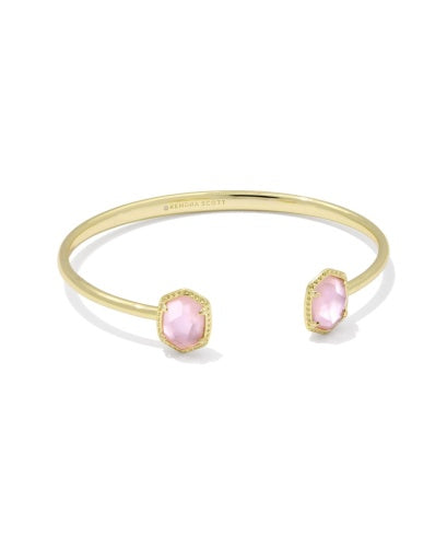 DAPHNE FRAME CUFF BRACELET - GOLD LIGHT PINK MOTHER OF PEARL S/M