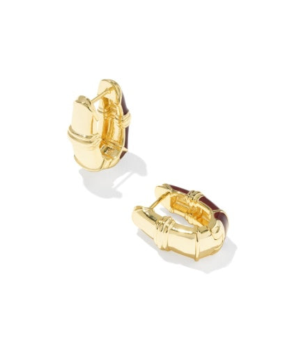 COURTNEY ENAMEL HUGGIE EARRINGS - GOLD BURGUNDY ENAMEL