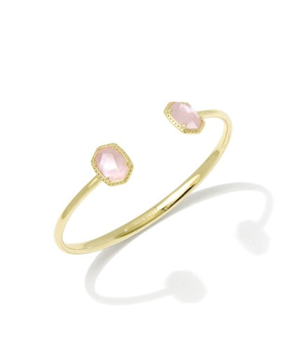DAPHNE FRAME CUFF BRACELET - GOLD LIGHT PINK MOTHER OF PEARL S/M