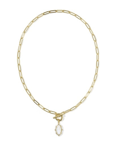ELISA ENAMEL LINK AND CHAIN NECKLACE - GOLD WHITE MOTHER OF PEARL