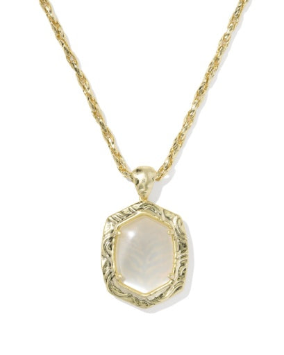 TIGER STRIPED DAPHNE SMALL LONG PENDANT NECKLACE - GOLD NATURAL MOTHER OF PEARL