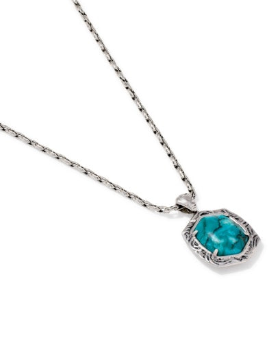 TIGER STRIPED DAPHNE SMALL LONG PENDANT NECKLACE - VINTAGE SILVER BLUE MARBLE