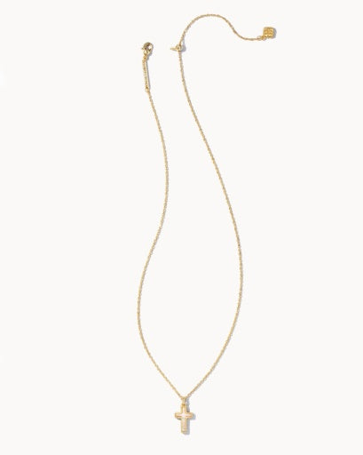 CROSS PENDANT NECKLACE - GOLD WHITE OPAL