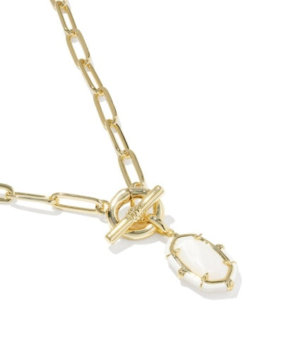 ELISA ENAMEL LINK AND CHAIN NECKLACE - GOLD WHITE MOTHER OF PEARL