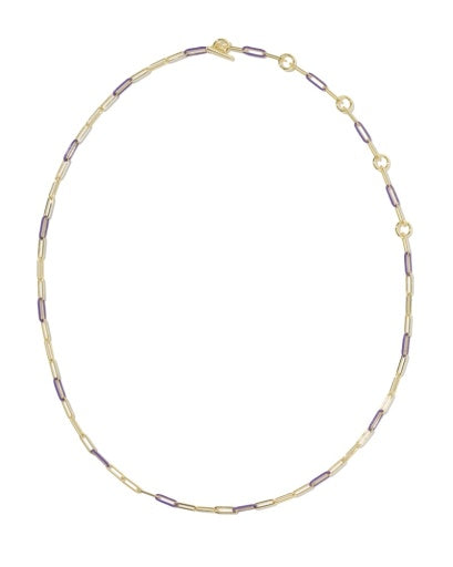 COURTNEY ENAMEL LINK AND CHAIN NECKLACE - GOLD PURPLE ENAMEL