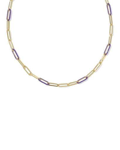 COURTNEY ENAMEL LINK AND CHAIN NECKLACE - GOLD PURPLE ENAMEL