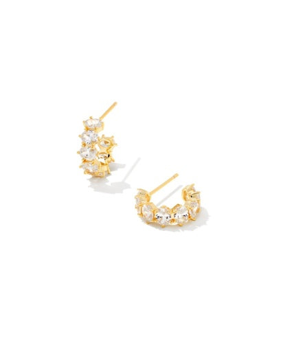 CAILIN CRYSTAL HUGGIE EARRINGS - GOLD METAL WHITE CZ