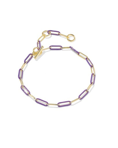 COURTNEY ENAMEL LINK AND CHAIN BRACELET - GOLD PURPLE ENAMEL