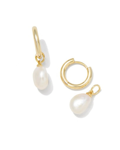WILLA PEARL HUGGIE EARRINGS - GOLD WHITE PEARL