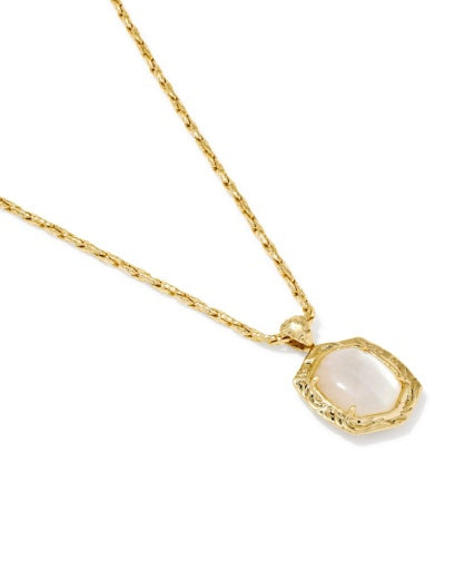 TIGER STRIPED DAPHNE SMALL LONG PENDANT NECKLACE - GOLD NATURAL MOTHER OF PEARL