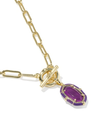 ELISA ENAMEL LINK AND CHAIN NECKLACE - GOLD PURPLE MOTHER OF PEARL