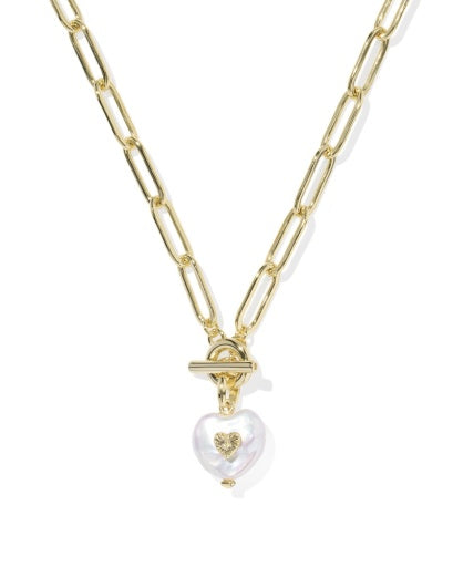 SASHA HEART SHORT PENDANT NECKLACE - GOLD FRESHWATER CULTURED PEARL