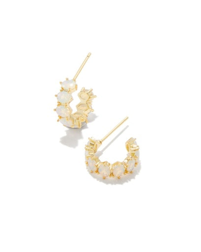 CAILIN CRYSTAL HUGGIE EARRINGS - GOLD WHITE IRIDESCENT CRYSTAL