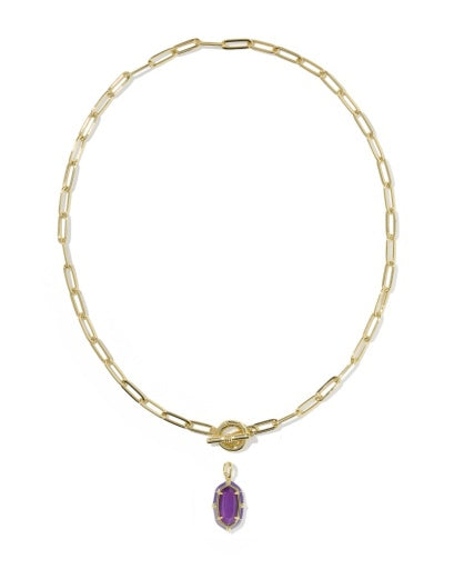 ELISA ENAMEL LINK AND CHAIN NECKLACE - GOLD PURPLE MOTHER OF PEARL