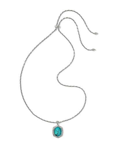 TIGER STRIPED DAPHNE SMALL LONG PENDANT NECKLACE - VINTAGE SILVER BLUE MARBLE