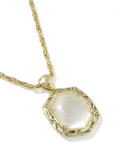 TIGER STRIPED DAPHNE SMALL LONG PENDANT NECKLACE - GOLD NATURAL MOTHER OF PEARL
