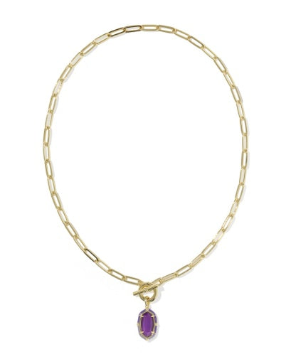 ELISA ENAMEL LINK AND CHAIN NECKLACE - GOLD PURPLE MOTHER OF PEARL