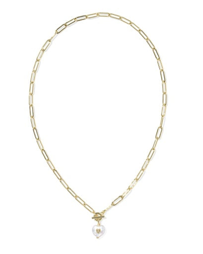 SASHA HEART SHORT PENDANT NECKLACE - GOLD FRESHWATER CULTURED PEARL