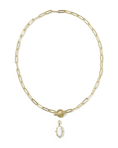 ELISA ENAMEL LINK AND CHAIN NECKLACE - GOLD WHITE MOTHER OF PEARL