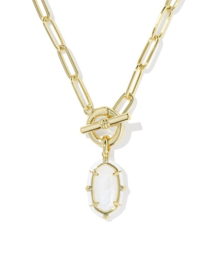 ELISA ENAMEL LINK AND CHAIN NECKLACE - GOLD WHITE MOTHER OF PEARL
