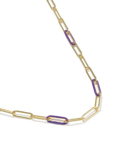 COURTNEY ENAMEL LINK AND CHAIN NECKLACE - GOLD PURPLE ENAMEL