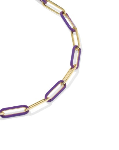 COURTNEY ENAMEL LINK AND CHAIN BRACELET - GOLD PURPLE ENAMEL