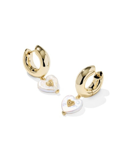 SASHA HEART HUGGIE EARRINGS - GOLD FRESHWATER CULTURED PEARL