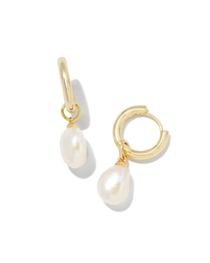 WILLA PEARL HUGGIE EARRINGS - GOLD WHITE PEARL