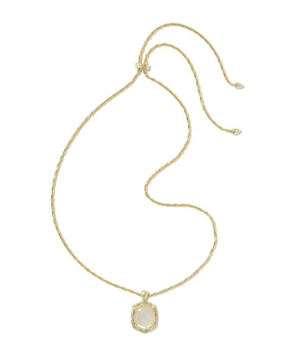 TIGER STRIPED DAPHNE SMALL LONG PENDANT NECKLACE - GOLD NATURAL MOTHER OF PEARL