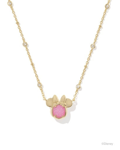 MINNIE MOUSE PENDANT NECKLACE - GOLD HOT PINK DRUSY