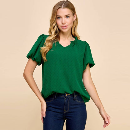 Hunter Green Solid Textured Air Flow Top