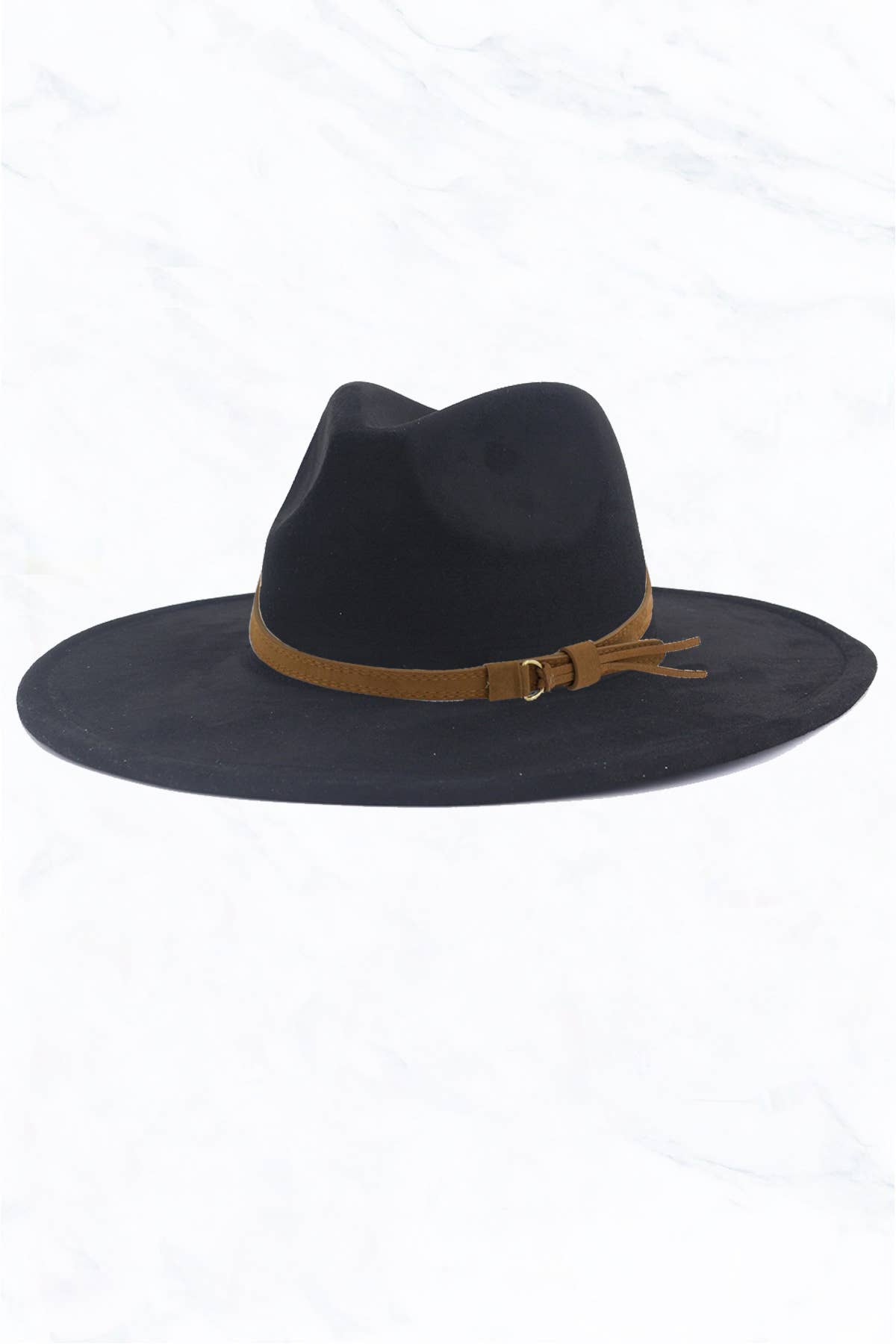 Suede Large Eaves Peach Top Fedora Hat with Leather Belt