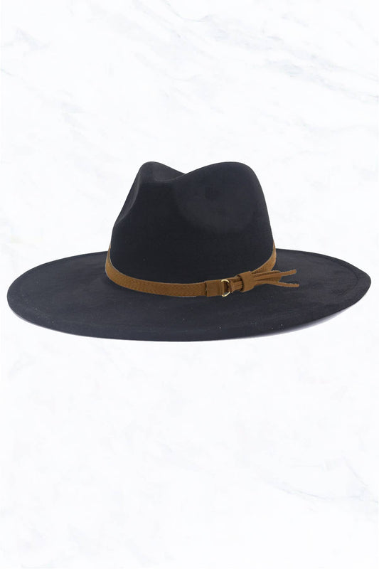 Suede Large Eaves Peach Top Fedora Hat with Leather Belt