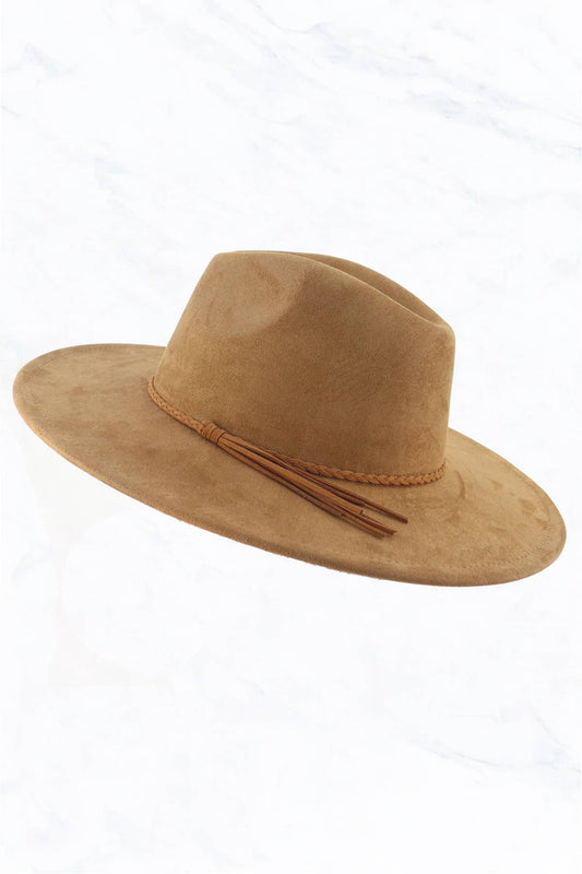 Suede Large Eaves Peach Top Fedora Hat with Velvet Belt